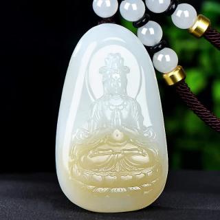 可玉可求母亲节礼物 孤品和田玉观音吊坠 男士带糖色观音菩萨玉石项链